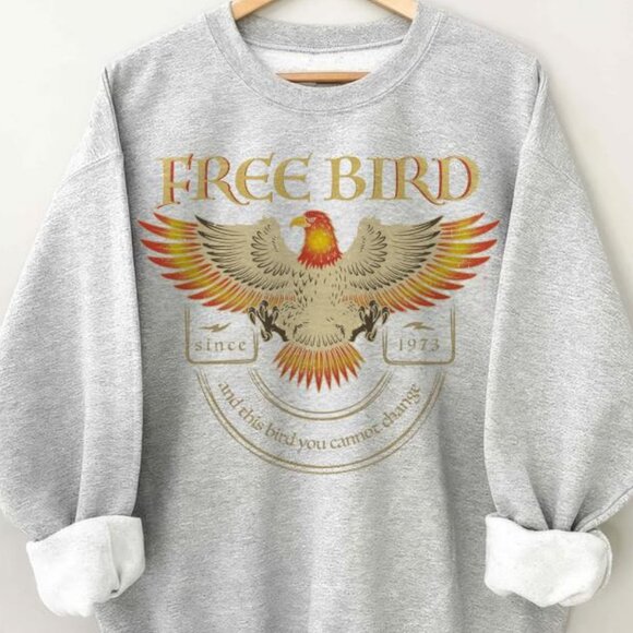 Free Bird Shirt, Retro Music Shirt, Rock Band Vintage Trendy Sweatshirt Grey - Picture 2 of 4